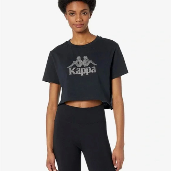 NWT KAPPA Authentic Skilt Cropped Logo T Shirt in Black Smoke Size Large - Picture 1 of 5